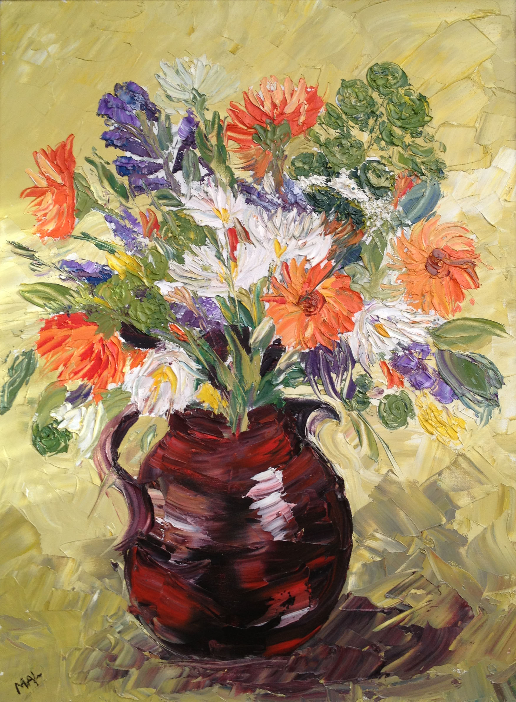 Autumn Flowers - Oil on canvas Knife painting